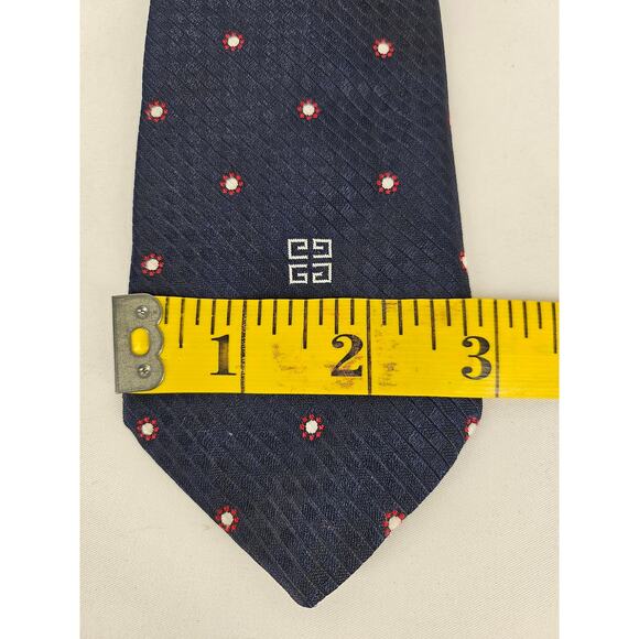 GIVENCHY GENTLEMAN PARIS VINTAGE MEN'S SILK NAVY BLUE POLKA DOT NECK 3" TIE - Picture 6 of 7